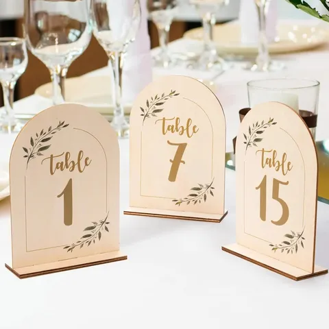 Wooden Wedding Table Number Signs Arch Double Sided Table Centerpieces With Stand For Wedding Party Event Decoration