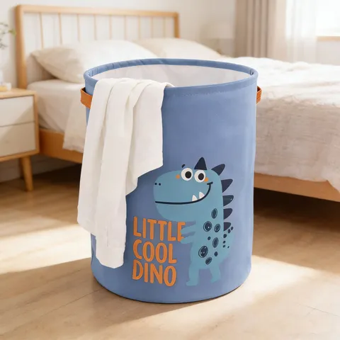 Large Foldable Cotton Linen Laundry Basket Cartoon Dinosaur Drawstring Laundry Hamper For Kids Room Toys Clothes Storage Bag