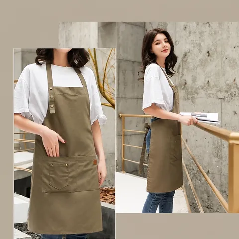 Modern Minimalist Canvas Work Apron With Multi Pockets Metal Buckles Water Resistant Adjustable Cross Back Strap Apron For Men Women Kitchen Coffee Shop