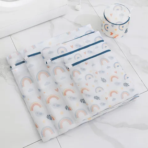 Moderno Minimalista Poliéster Estampado Bolsa de Lavandería Malla Fina Protectora Cremallera Bolsa Lavadora Para Cuidado Ropa Hogar