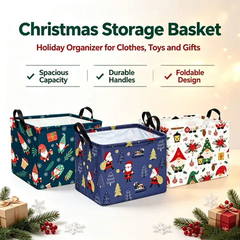 Panier de Rangement Noël Halloween Imperméable Coton Lin Pliable Organisateur Boîte Panier pour Jouets Vêtements Maison Divers