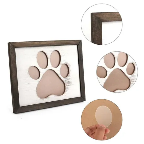 Wooden Pet Memorial Picture Frame Paw Print Design Wall Hanging And Tabletop Photo Frame For Dog Cat Pet Home Decor