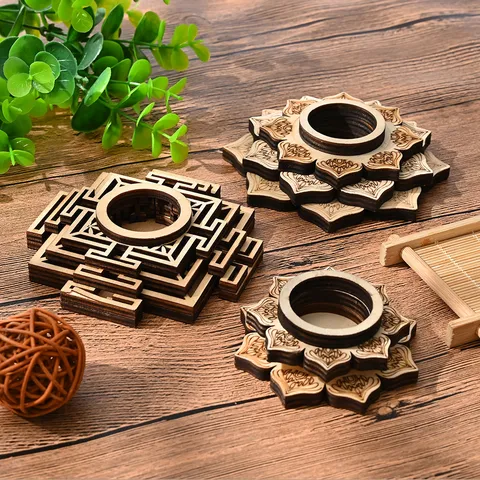 Estilo Chino Retro Madera Flor de Loto Ornamento Decorativo Escritorio Exhibición Base Decoración Hogar Arte de Tallado en Madera