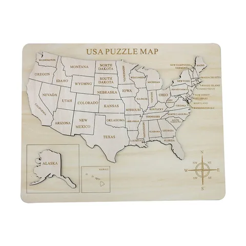Puzzle de Carte des USA Gravé au Laser 3D en Bois Ornement Décoratif Artisanat de Bureau Créatif Jouet Éducatif pour Décoration de Bureau à Domicile
