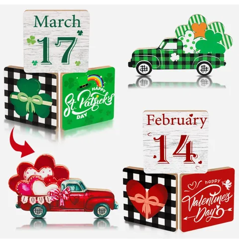Double-Sided Wooden Tiered Tray Decor Valentine's Day St. Patrick's Day Table Centerpiece Home Decor
