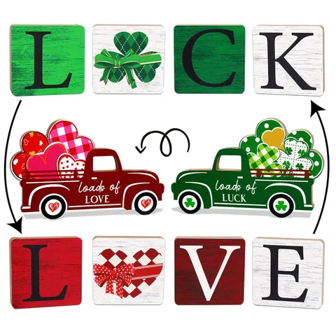 Double-Sided Wooden Tiered Tray Decor Valentine's Day St. Patrick's Day Table Centerpiece Home Decor