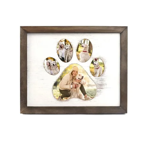Wooden Pet Memorial Picture Frame Paw Print Design Wall Hanging And Tabletop Photo Frame For Dog Cat Pet Home Decor