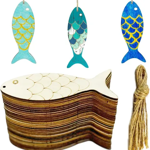 Découpes de Poisson en Bois Non Finies Formes de Poisson en Bois Brut Ornements Suspendus Avec Corde de Jute Pour Bricolage Artisanat Décoration de la Maison