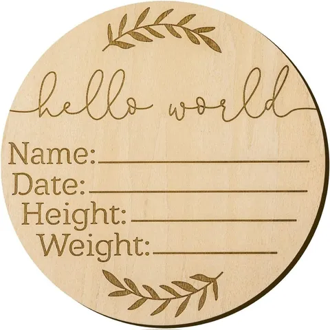Segno di Pietra Miliare in Legno per Neonato Targa in Legno di Registrazione della Nascita Hello World Inciso al Laser Decorazione della Stanza