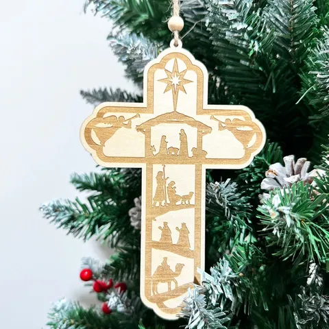 Colgante de Cruz de Madera Grabado Láser Adviento Cristiano Religioso Adorno Colgante Estilo Europeo Decoración del Hogar
