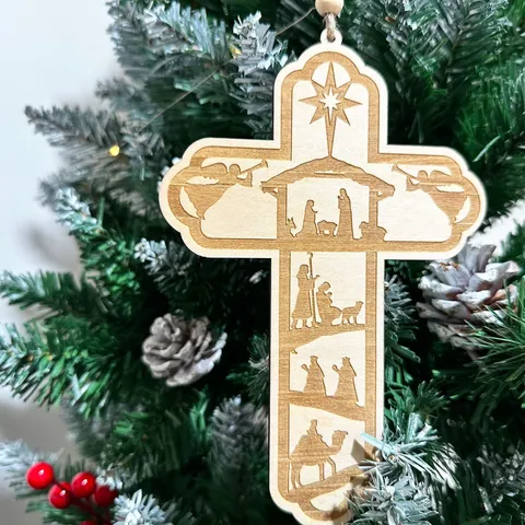 Colgante de Cruz de Madera Grabado Láser Adviento Cristiano Religioso Adorno Colgante Estilo Europeo Decoración del Hogar
