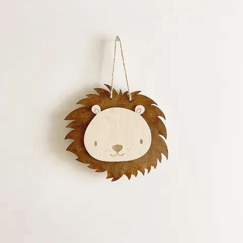 Suspension Murale Lion en Bois Style Nordique Chambre d'Enfant Mignon Animal Dessin Animé Décoration Murale Accessoire Photo