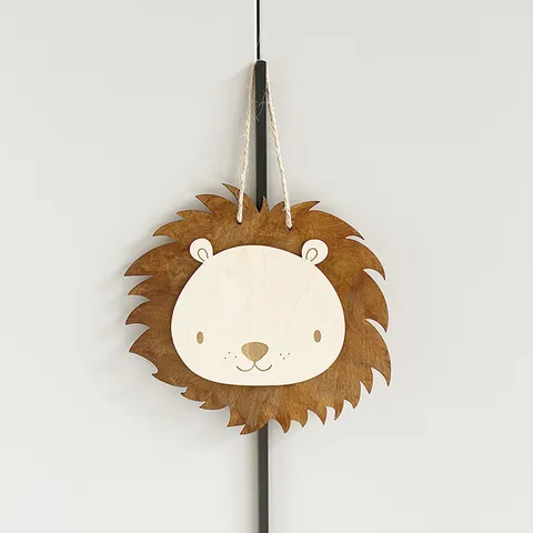 Suspension Murale Lion en Bois Style Nordique Chambre d'Enfant Mignon Animal Dessin Animé Décoration Murale Accessoire Photo