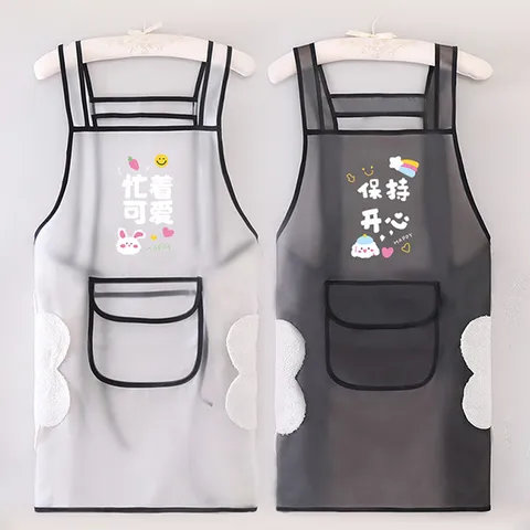 Wasserdichte Ölbeständige TPU Küchenschürze Transparent Haushalt Abwischbare Arbeitskleidung Mit Tasche Korallenvlies Handtuch Damen Herren
