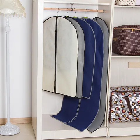 Minimalist Non-Woven Fabric Garment Dust Cover Breathable Wardrobe Coat Suit Cover Bag Zipper Closet Clothes Storage Protector Grey For Clothes Protection Home Organization