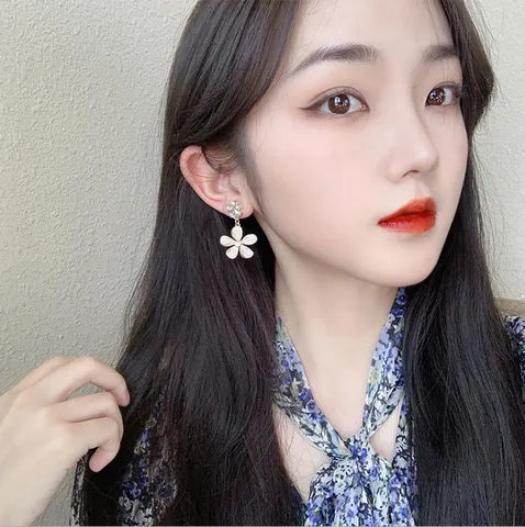 Koreanisch 925 Silber Nadel Gänseblümchen Blume Ohrstecker Minimalistisch Süß Floral Strass Legierung Ohrringe Für Damen Schmuck