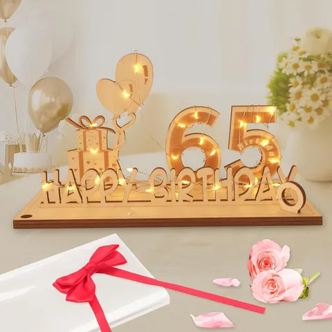 Panneau Numéro d'Anniversaire en Bois Décoration de Table avec Guirlande Lumineuse LED Bois de Peuplier Décoration de Fête