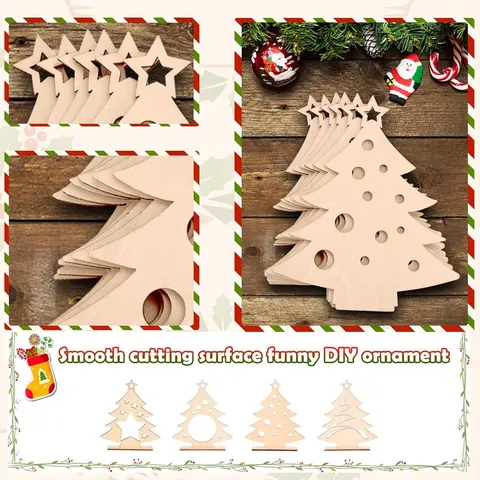 Ornements d'Arbre de Noël Vides en Bois Suspendus Creux Artisanat d'Art DIY Avec Corde de Chanvre et Autocollants en Strass Pour Enfants
