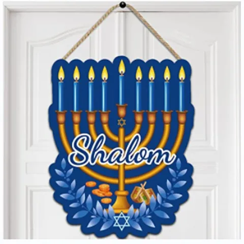 Wooden Hanukkah Door Plaque Menorah Wall Hanging Shalom Sign Jewish Festival Home Decor Hanging Ornament