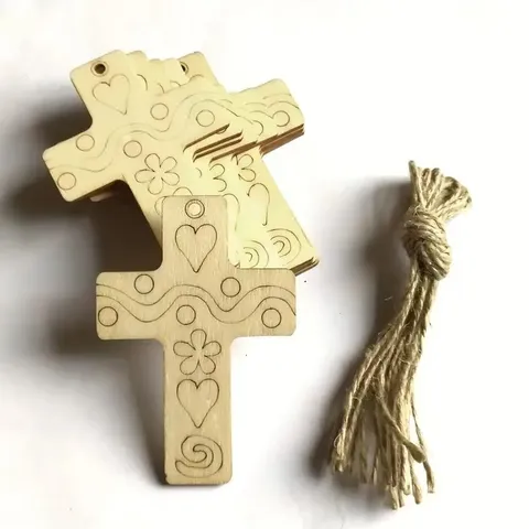 Etiquetas Colgantes de Cruz de Madera Rústica DIY Manualidades Rodajas de Cruz En Blanco Con Cuerda de Yute Natural Para Decoración de Pared de Hogar