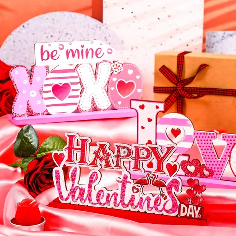 Wooden Valentine's Day Tiered Tray Decor Love Heart Table Sign Farmhouse Wedding Anniversary Home Party Decoration