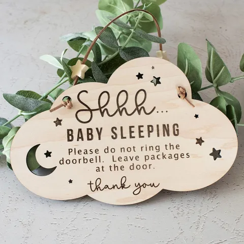 Minimalista In Legno Bambino Che Dorme Segno Della Porta Targa Sospesa Incisa Letlettering Vivaio Decorazione Segno Della Parete Per Camera Da Letto