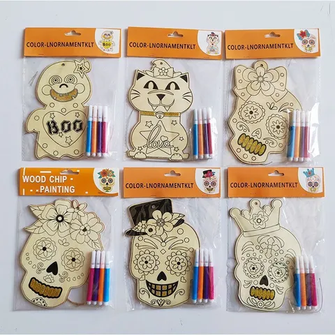 Kids Wooden DIY Graffiti Board Halloween Christmas Painting Toy Set Children Educational Craft Kit With Colorful Markers