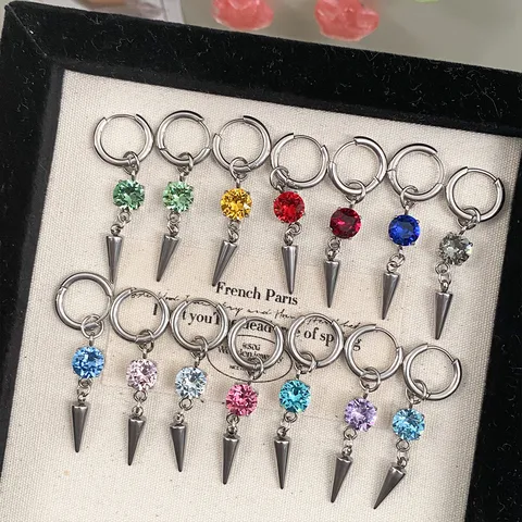 Punk Style Metal Cone Pendant Huggie Earrings Copper Alloy Colorful Rhinestone Earrings Women Fashion Jewelry