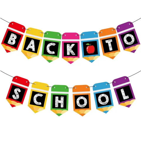 Back To School Banner Multicolor Pencil Shape Paper Garland For Classroom Party Decorations Welcome Back Banner Hanging Sign Decorations
