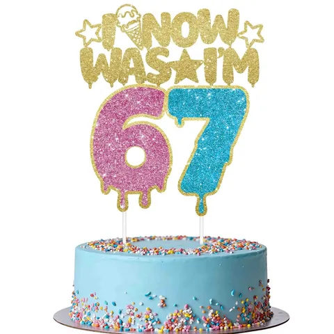 Glitter Paper Funny English Text Birthday Cake Topper Cartoon Ice Cream Star Cake Decoration Card For Kids Birthday Party Supplies