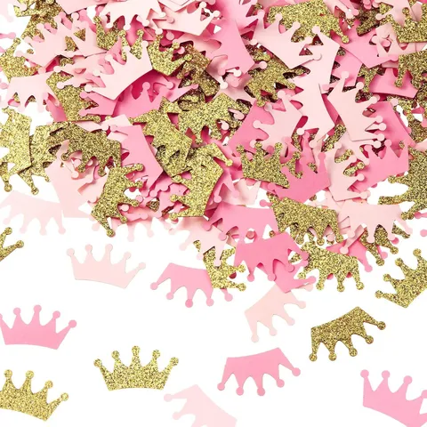 Confettis de Table Couronne en Papier Pailleté Rose Or Décoration de Table pour Baby Shower Anniversaire Mariage Fête