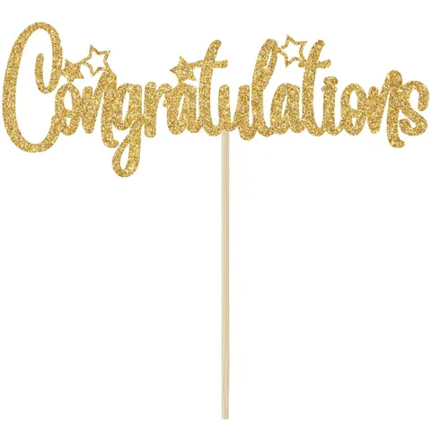 Glitter Paper Congratulations Cake Topper For Graduation Party Table Decoration Birthday Celebrate Cake Decor Supplies