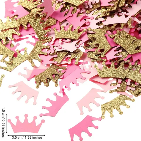 Confettis de Table Couronne en Papier Pailleté Rose Or Décoration de Table pour Baby Shower Anniversaire Mariage Fête