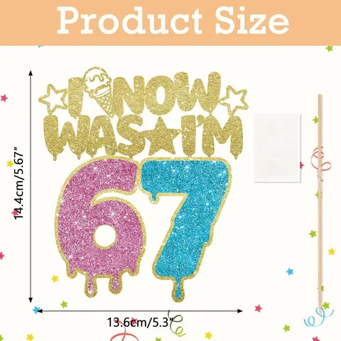 Glitter Paper Funny English Text Birthday Cake Topper Cartoon Ice Cream Star Cake Decoration Card For Kids Birthday Party Supplies