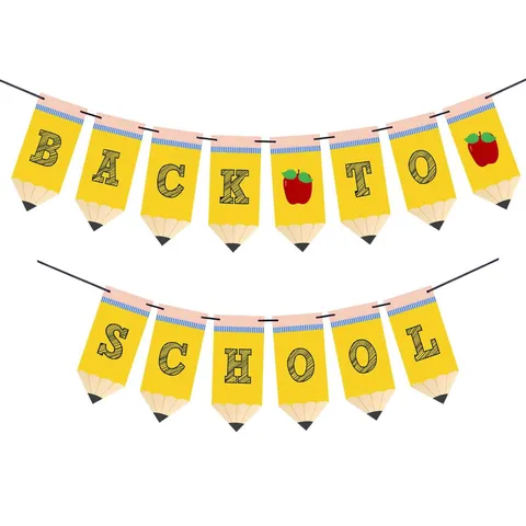 Back To School Theme Banner Garland Yellow Pencil Pattern Alphabet Hanging Streamer For Classroom Party Decorations Paper Garland