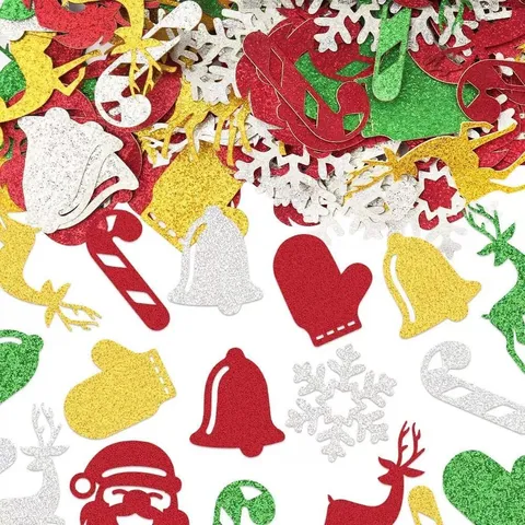 Weihnachtsfeier Glitzer Konfetti Dekorationen Weihnachtsmann Schneeflocke Rentier Glocke Handschuh Zuckerstange Papier Tischstreu Für Weihnachtsgeburtstagsfeier Heimdeko