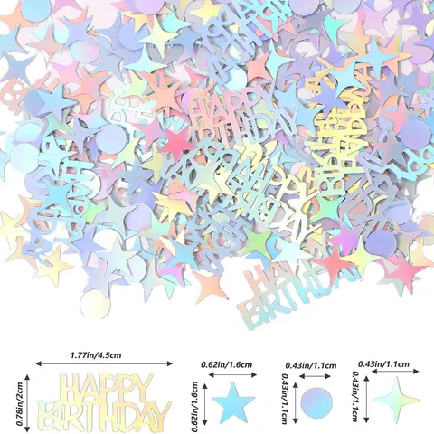 Holografischer Laser Happy Birthday Konfetti Metallisch Irisierend Stern Rund Pailletten Für Baby Shower Geburtstag Party Hochzeit Tisch Dekoration