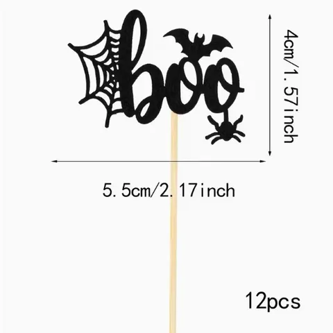 Halloween Cupcake Toppers Glitter Paper Spider Web Bat Boo Letters Design For Halloween Happy Birthday Theme Party Cake Decorations