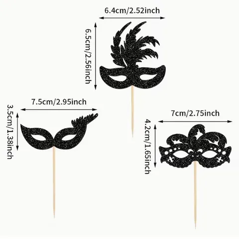 Glitter Paper Masquerade Mask Cupcake Toppers Theme Party Cake Decoration Picks For Birthday Halloween Celebration