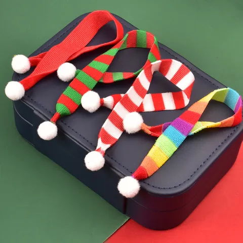Navidad Mini Bufanda Tejida A Rayas Mini Bufandas Con Pom-Pom Para Botellas De Vino Muñecas Tazas Fiesta Decoración