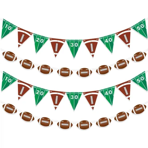 Rugby Football Theme Sporty Party Banner Geometric Pattern Green Paper Streamer Garland For Super Bowl Celebration Decorations