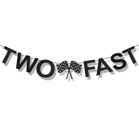 Glitter Kartone Raceauto Verjaardag Banner Two Fast Letters Geblokte Vlag Slingers Voor Jongens Themafeest Decoratie Ophangbord