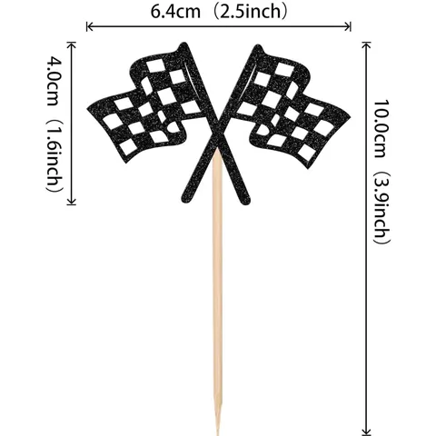 Checkered Racing Flag Cupcake Toppers Black White Grid Car Cake Picks Glitter Paper Toothpick Toppers For Racing Car Theme Kids Birthday Party Favors Cake Decorations