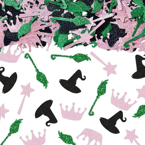 Confeti de Halloween de Papel con Purpurina Sombrero de Bruja Escoba Corona Varita Mágica Decoración de Mesa Fiesta Adornos