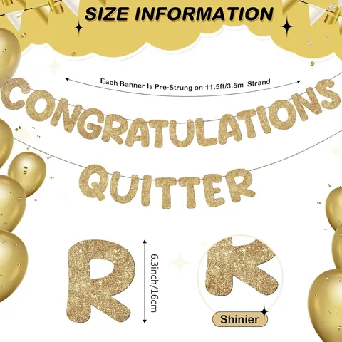 Congratulations Quitter Glitter Letter Retirement Party Banner Paper Garland Retirement Farewell Graduation Party Decoration