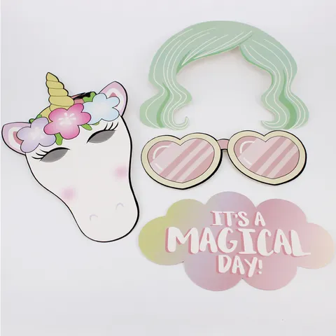 Einhorn Thema Geburtstag Party Foto Requisiten Set Cartoon Regenbogen Krone Brille Lippen Papier Dekoration Karten Requisiten Kit Für Kinder Geburtstag Party Zubehör