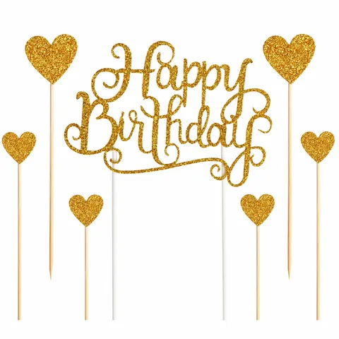 Juego de Decoración para Pasteles de Cumpleaños de Papel con Purpurina en Forma de Corazón Letras Happy Birthday para Fiesta de Cumpleaños