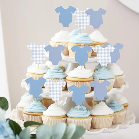 Dessin Animé Mignon Grenouillère Décoration de Gâteau Papier Bambou Sticks Cupcake Topper Pour Baby Shower Anniversaire Fête Décorations de Gâteau