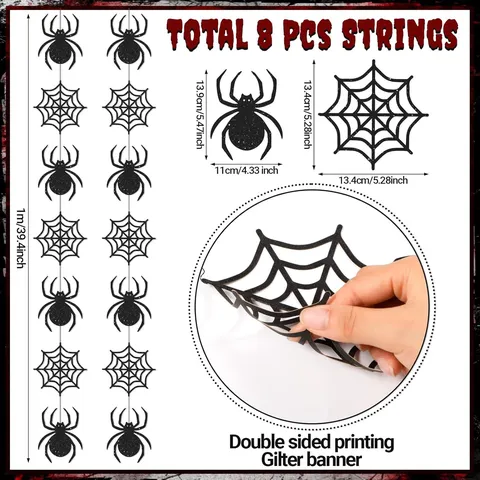 Guirlande Suspendue en Papier Pailleté d'Halloween Toile d'Araignée Crâne Guirlande Effrayante pour Bar Classe Fête Accessoires d'Aménagement