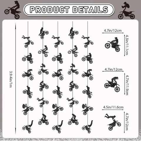 Guirnaldas de Fiesta de Cumpleaños de Motocross Pancartas Colgantes de Papel Decoraciones de Techo para Habitación